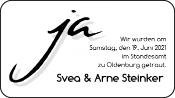 Hochzeitsanzeige von Arne Steinker von NWZ