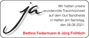 Hochzeitsanzeige von Bettina Federmann von NWZ