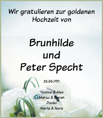 Hochzeitsanzeige von Brunhilde Specht von NWZ