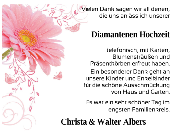 Hochzeitsanzeige von Christa Albers von NWZ