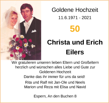 Hochzeitsanzeige von Christa Eilers von NWZ