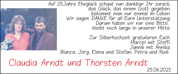 Hochzeitsanzeige von Claudia Arndt von NWZ