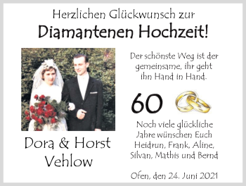 Hochzeitsanzeige von Dora Vehlow von NWZ