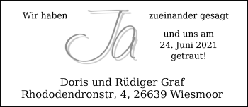 Hochzeitsanzeige von Doris Graf von NWZ