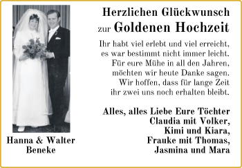 Hochzeitsanzeige von Hanna Beneke von NWZ