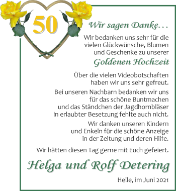Hochzeitsanzeige von Helga Detering von NWZ