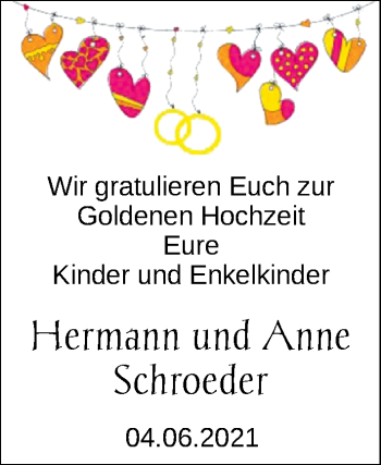 Hochzeitsanzeige von Hermann Schroeder von NWZ