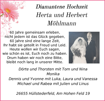 Hochzeitsanzeige von Herta Möhlmann von NWZ