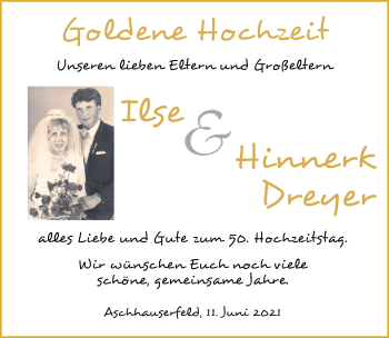 Hochzeitsanzeige von Ilse Dreyer von NWZ