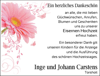 Hochzeitsanzeige von Inge Carstens von NWZ