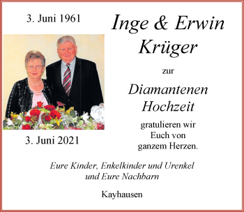 Hochzeitsanzeige von Inge Krüger von NWZ