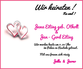 Hochzeitsanzeige von Jana Eiting von NWZ