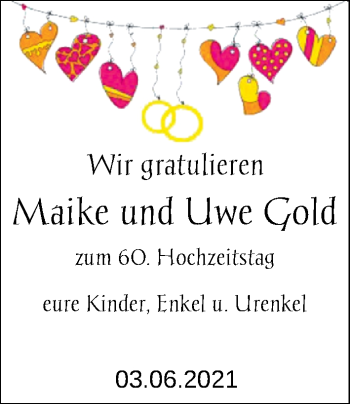 Hochzeitsanzeige von Maike Gold von NWZ