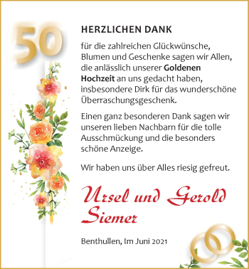 Hochzeitsanzeige von Ursel Siemer von NWZ