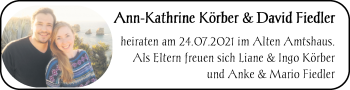 Hochzeitsanzeige von Ann-Kathrine Fiedler von NWZ