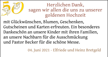 Hochzeitsanzeige von Elfriede Bretgeld von NWZ
