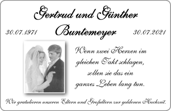 Hochzeitsanzeige von Gertrud Buntemeyer von NWZ