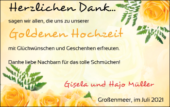 Hochzeitsanzeige von Gisela Müller von NWZ