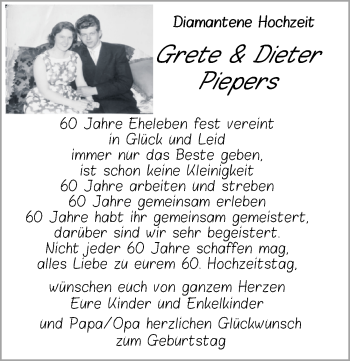 Hochzeitsanzeige von Grete Piepers von NWZ