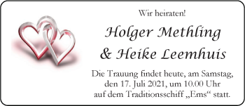 Hochzeitsanzeige von Heike Leemhuis von EZ