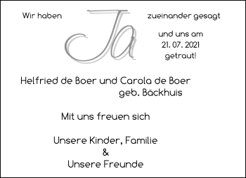 Hochzeitsanzeige von Helfried de Boer von EZ