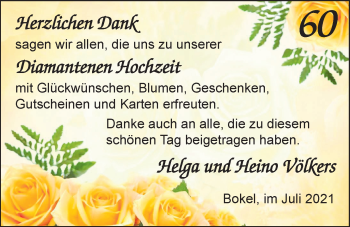 Hochzeitsanzeige von Helga Völkers von NWZ