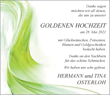Hochzeitsanzeige von Hermann Osterloh von NWZ