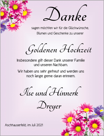 Hochzeitsanzeige von Ilse Dreyer von NWZ