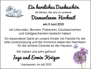 Hochzeitsanzeige von Inge Krüger von NWZ