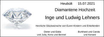 Hochzeitsanzeige von Inge Lehners von NWZ