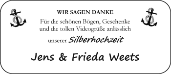 Hochzeitsanzeige von Jens Weets von NWZ