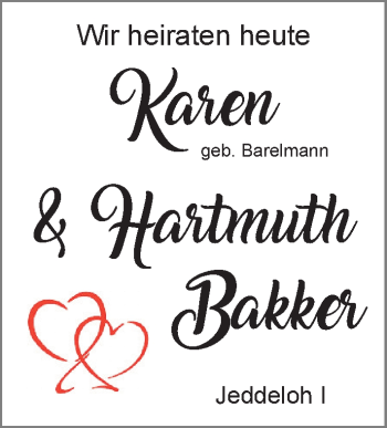 Hochzeitsanzeige von Karen Bakker von NWZ