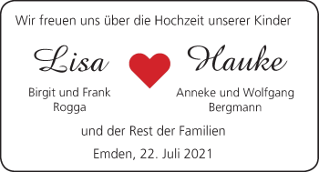 Hochzeitsanzeige von Lisa  von EZ