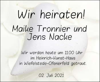 Hochzeitsanzeige von Maike Tronnier von NWZ