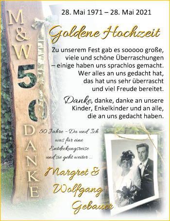 Hochzeitsanzeige von Margret Gebauer von NWZ