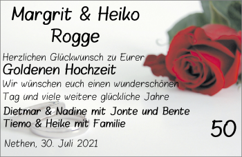 Hochzeitsanzeige von Margrit Rogge von NWZ