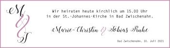 Hochzeitsanzeige von Marie-Christin Ruhe von NWZ