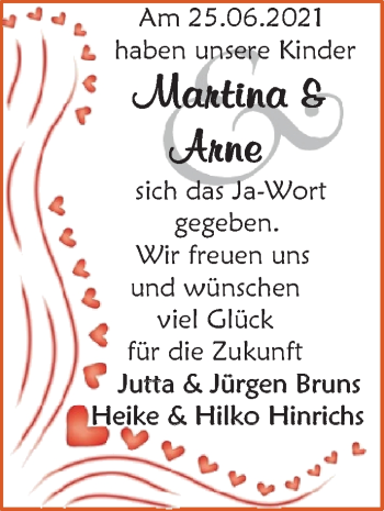 Hochzeitsanzeige von Martina  von NWZ