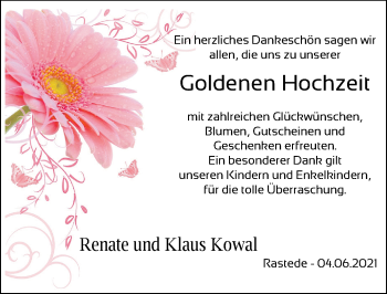 Hochzeitsanzeige von Renate Kowal von NWZ