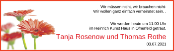 Hochzeitsanzeige von Tanja Rosenow von NWZ