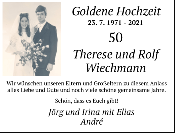 Hochzeitsanzeige von Therese Wiechmann von NWZ
