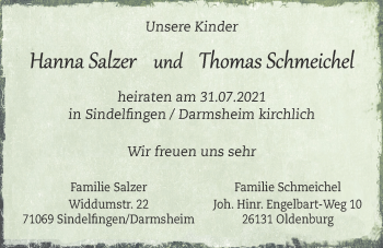 Hochzeitsanzeige von Thomas Schmeichel von NWZ