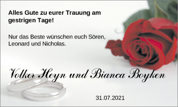 Hochzeitsanzeige von Volker Heyn von NWZ