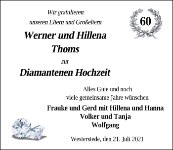 Hochzeitsanzeige von Werner Thoms von NWZ