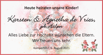 Hochzeitsanzeige von Agnetha de Vries von NWZ