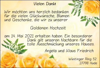 Hochzeitsanzeige von Angela Friedrich von NWZ
