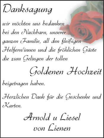 Hochzeitsanzeige von Arnold von Lienen von NWZ