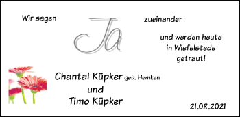 Hochzeitsanzeige von Chantal Küpker von NWZ