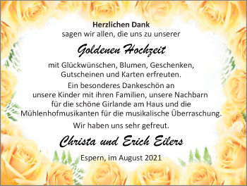Hochzeitsanzeige von Christa Eilers von NWZ