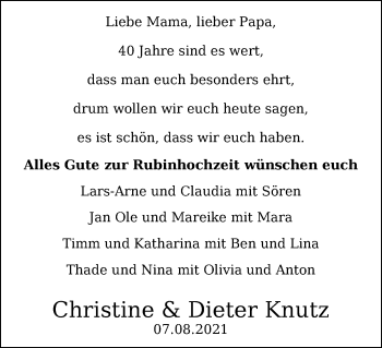Hochzeitsanzeige von Christine Knutz von NWZ